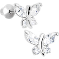 .925 Sterling Silver Clear CZ Butterfly Youth Screwback Earrings